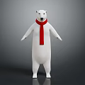 White Polar Bear Wearing Red Scarf Standing With Arms Outstretched On Gray Background