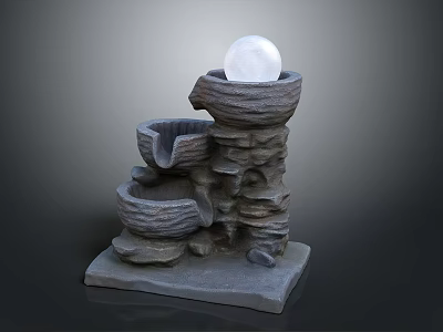 Stone Tiered Garden Fountain Ornament With Top White Sphere Decor 3d model