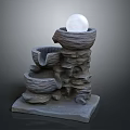 Stone Tiered Garden Fountain Ornament With Top White Sphere Decor