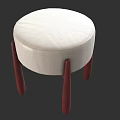 Modern Round White Fabric Upholstered Stool With Four Dark Red Wooden Legs