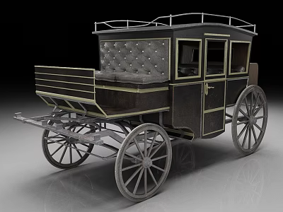 Vintage Horse Carriage With Classic Black Gold Design Quilted Leather Seats Metal Frame And Wheels 3d model