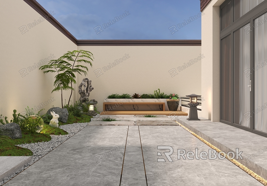 Courtyard Courtyard Building Courtyard Residence Courtyard Style Courtyard Courtyard Green Plants Courtyard Plants Landscape Stone Barbecue Table Barbecue Grill Landscape Tank model