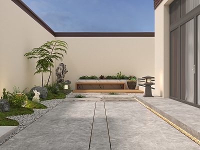 Courtyard Building Courtyard Residence Courtyard Style Courtyard Green Plants Courtyard Plants Landscape Stone Barbecue Table Barbecue Grill Landscape Tank model