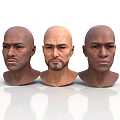 Three Bald Male Head Models Displaying Detailed Realistic Facial Features