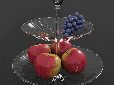 fruit plate grape apple 3d model