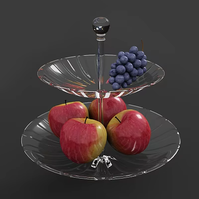 Transparent Two Tier Glass Fruit Tray With Red Apples And Purple Grapes 3d model Transparent Two Tier Glass Fruit Tray With Red Apples And Purple Grapes 3d model