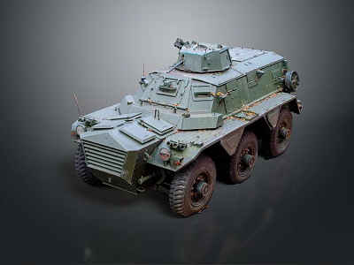 Green Military Armored Vehicle with Six Wheels and Top Turret Design 3d model