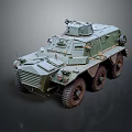 Green Military Armored Vehicle with Six Wheels and Top Turret Design