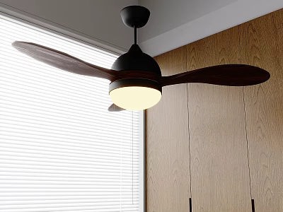 Modern Black Air Conditioning Fan With Light In Room Wooden Wall And Window Blinds 3d model