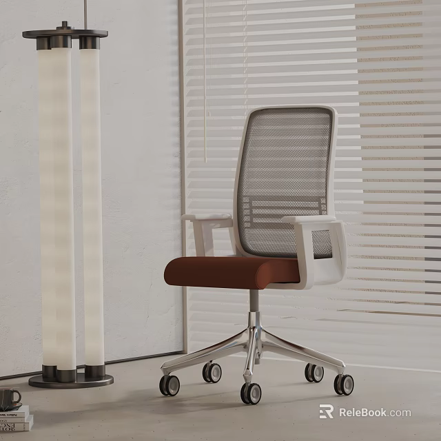 Modern Office Chair With Mesh Back Brown Seat White Armrests And Silver Rolling Base 3d model 