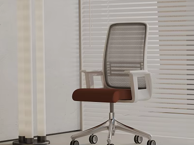 Modern Office Chair With Mesh Back Brown Seat White Armrests And Silver Rolling Base 3d model