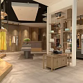 Modern Clothing Store Interior Design With Hanging Clothes Wooden Shelves And Green Plants