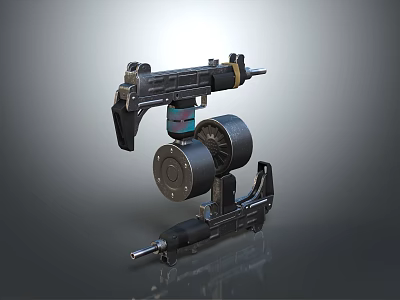 3D Rendered Mechanical Weapon With Black Metal Complex Structure And Circular Components 3d model