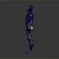 Futuristic Game Movie Character In Purple Blue Mech Armor With Sci Fi Design