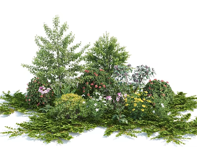 Diverse Green Shrubs With Colorful Flowers And Lush Foliage In Garden Landscape 3d model
