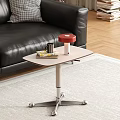 Modern Light Side Table With Red Lamp Black Mug And Magazine By Black Leather Sofa