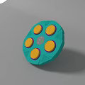 Teal Circular Device With Five Yellow Discs Central Gray Circle And Grid Pattern Holes 3d model