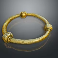Golden Circular Carved Sculpture With Decorative Balls And Textured Surface