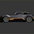 Sleek Gray Sports Car With Orange Accents Silver Wheels And Futuristic Design