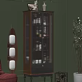 Modern Interior Wine Cabinet Design With Glass Doors Built in Lighting Green Wall And Plant