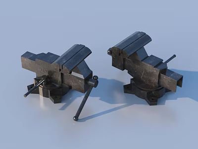 Two Heavy Duty Cast Iron Bench Vices For Workshop Metalworking Tasks 3d model