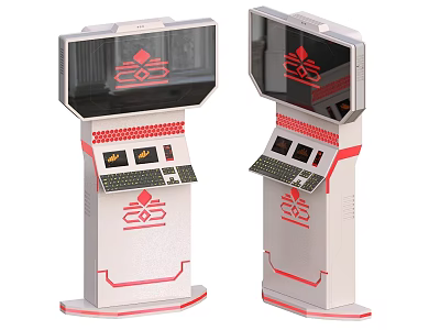 Commercial Self Service Kiosk With White Red Design Touch Screen And Control Panel 3d model