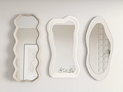 Decorative Wall Mirrors With Unique Shapes And White Frames For Interior Decor 3d model