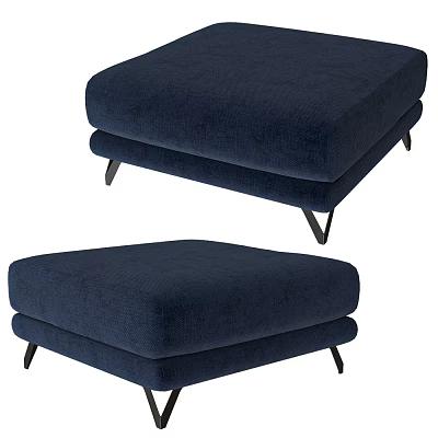 Modern Style Navy Blue Upholstered Ottoman With Metal Legs And Soft Cushion Design 3d model