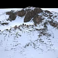 Serene Garden Landscape With Snow Capped Mountain And Natural Rocky Elements