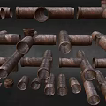 Rusty Metal Pipes With Different Types Of Fittings In Industrial Display Setup