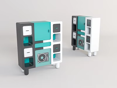 Modern Entryway Cabinet Sideboard With Turquoise Gray White Design Storage Drawers Open Shelves 3d model