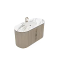 Modern Bathroom Vanity With Wooden Cabinet White Countertop And Gold Faucet