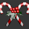 Festive Red And White Striped Candy Canes With Crossed Design And Red Berries Green Leaves