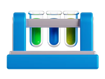 Industrial Laboratory Equipment Blue Test Tube Rack With Three Glass Tubes Containing Colored Liquids 3d model