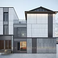 Modern Townhouse Exterior Design With Large Glass Windows Balconies And Stone Facade