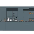 Modern Gray Kitchen Cabinets With Open Shelves And Storage Utensils 3d model