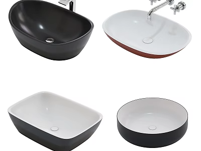 Modern Stylish Bathroom Washbasins With Various Shapes And Black White Designs 3d model