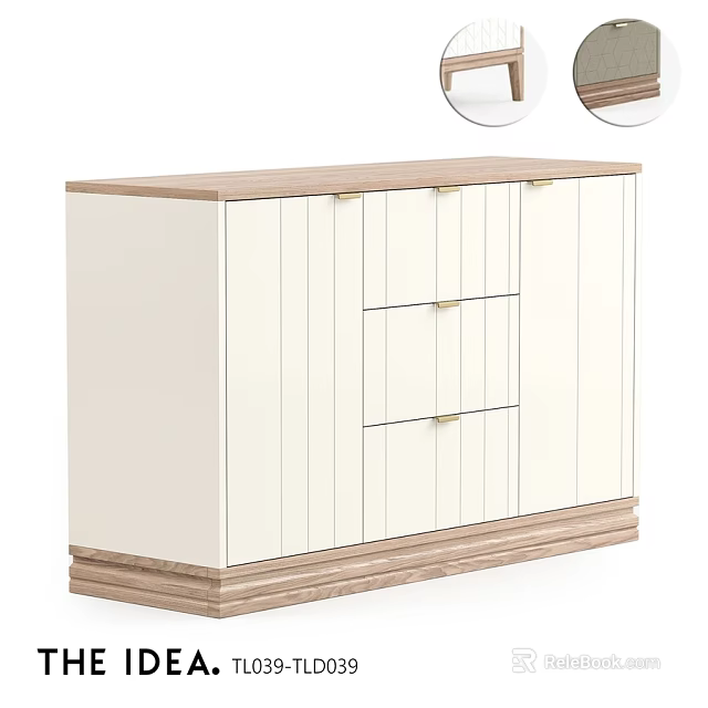 Modern White Dresser Featuring Wooden Top Base Drawers And Cabinet Doors 3d model 