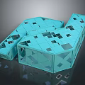 Modern Geometric Architectural Model With Turquoise Hollow Windows Block Structure And Irregular Shape