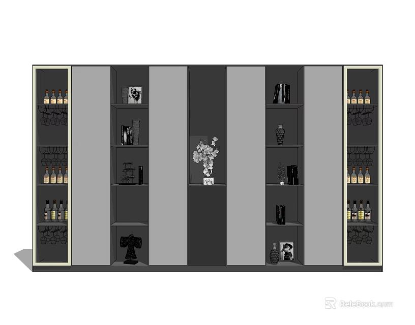 Modern Wine Cabinet With Multiple Shelves For Wine Bottles And Decorative Items 3d model 