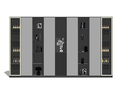 Modern Wine Cabinet With Multiple Shelves For Wine Bottles And Decorative Items 3d model