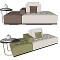 Multi Seater Modular Sofa With Green White Black Cushions And Side Table 3d model
