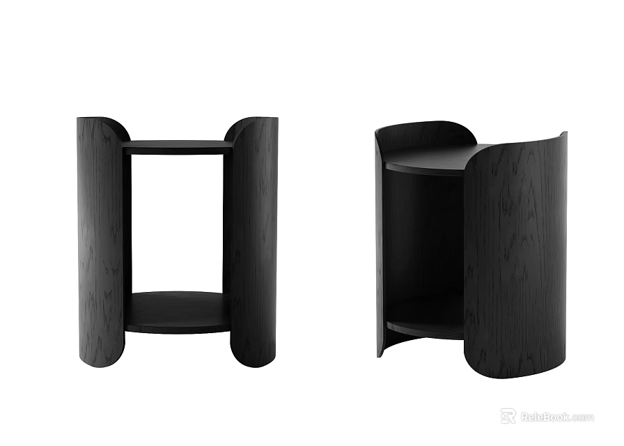 Modern Black Wooden Side Table With Curved Design And Storage Shelf 3d model 