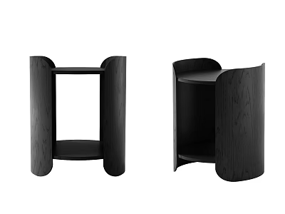 Modern Black Wooden Side Table With Curved Design And Storage Shelf 3d model
