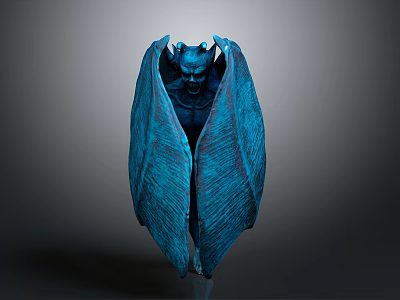 Horned Demonic Character With Large Blue Wings And Mystical Features 3d model