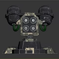 Camouflage Automatic Weapon With Multiple Barrels Black Base And Support Structure