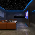 Modern KTV Interior With Starry Ceiling Blue Lights Large Screen TV Sofa Wine Rack 3d model