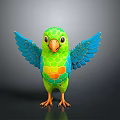 Vibrant Green Parrot With Orange Belly And Blue Wings Standing On Black Background