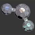 Geometric Transparent Polyhedron Spheres with Pastel Colors and Grid Patterns on Black Surface with Reflections