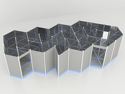 Modern Technology Exhibition Hall With Modular Hexagonal Structure And Glass Panels 3d model